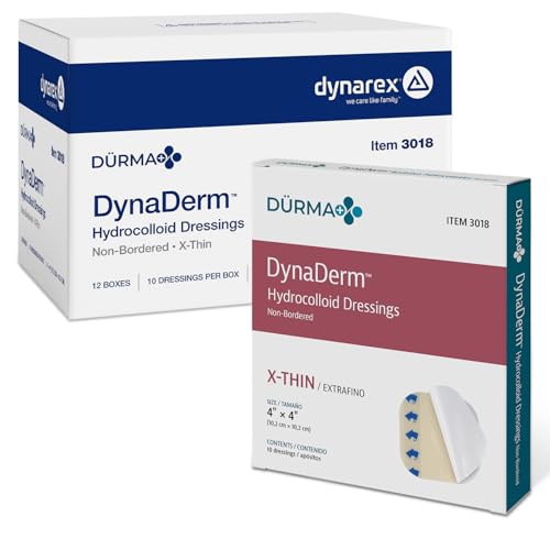 Dynarex Dynaderm Hydrocolloid Adhesive Medical Wound Dressing - Extra Thin - 4x4 Inches - 3018, 4