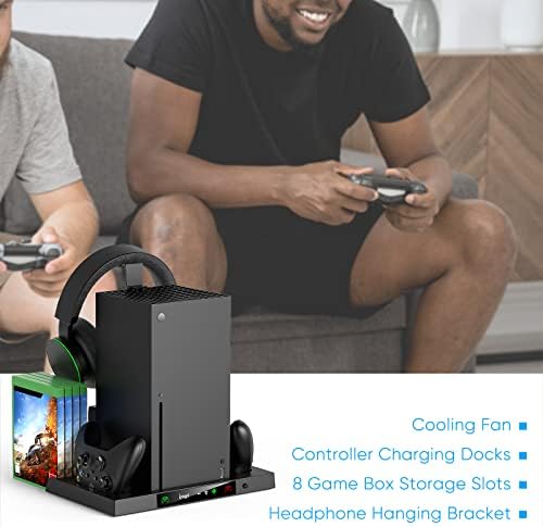 FYOUNG Cooling Fan Stand for Xbox Series X with Headset Mount Holder Accessories Kit, Series X Fan Cooling System with Controller Charger and Headset Bracket
