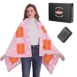 KSFJZF Heated Blanket, Cordless Portable Heated Throw Blanket, Battery Operated Heating Blanket with Rechargeable 20000mAh Power Bank, 59' x 35.5' Electric Heated Shawl, 3​​ Fast-Heating Levels (Pink)