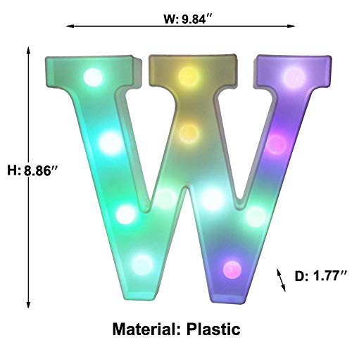 Image of Pooqla Colorful LED Marquee Letter Lights with Remote - Light Up Marquee Signs - Party Bar Letters with Lights Decorations for The Home - Multicolor W