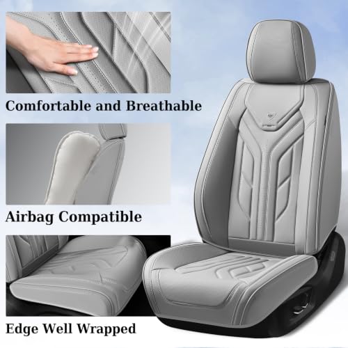 Image of Coverado Seat Covers, Car Seat Covers Front Seats, Leather Seat Covers for Cars, Automotive Seat Covers Car Seat Protector Car Seat Cushion Universal Fit for Most Sedans SUV Pick-up Truck(Grey)