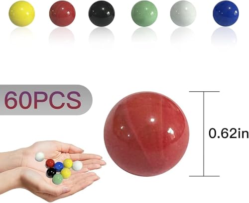 60 Pieces 0.63 Inch Glass Marbles for Marbles Game, Home Decoration, 6 Colors