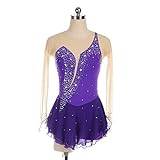 Bewinch Kinder Mädchen Eiskunstlauf Kleid, Eislaufkleid Frauen Erwachsene Funkelnde Strass Mit Fingerspitzen Ärmeln Open Back Body Ballett Tanz Gymnastik Trikot,Lila,3XL