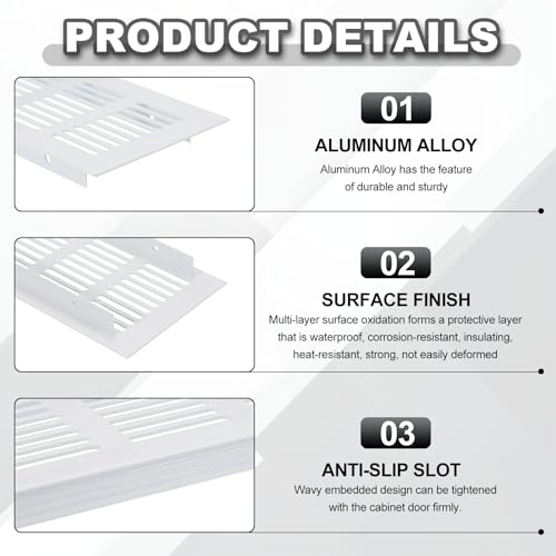Grille d'aération encastrable en aluminium rectangulaire blanche pour dressing - 4