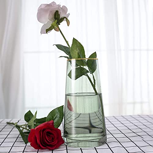 Glazen vaas, in stijl handgemaakte kristalheldere bloemenvaas gouden lijn mond decoratieve vaas bloemenbloem plantenhouder voor thuis kantoor decoratie, cadeau voor bruiloft, Kerstmis, housewarming party - Afbeelding 5