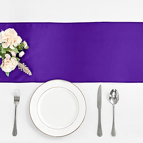 10-Pack Purple Satin Table Runner 12 X 108 Inch Long Bright And Smooth Silk Fabric Table Runner For Wedding Banquet Birthday Party Decoration #TOP3