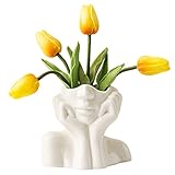 Wadiy Large Ceramic Face Vase, White Flower Vases for Decor Female Form Head Half Body Vase Boho Unique Decorative Modern Style for Home Living Room Office Book Shelf (Large)