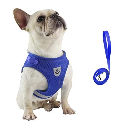 Image of FEimaX Dog Harness and Leash Set for Walking, Soft Mesh Adjustable Easy Control Lightweight Cat Vest Harnesses with Reflective Strips, Escape Proof Small Dogs Cats Vests (Blue, X-Large)