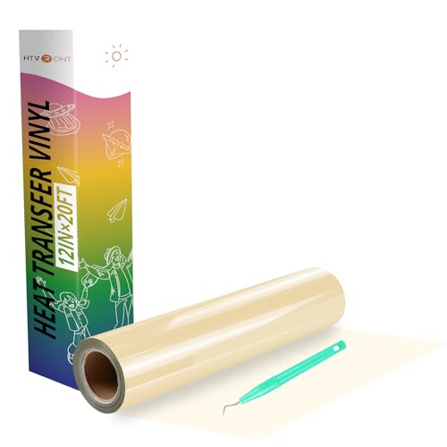 Image of HTVRONT Heat Transfer Vinyl Rolls - 12 inch x 20ft Cream Iron on Vinyl for Shirts, HTV Vinyl for All Cutting Machines - Easy to Cut & Weed for HTV Heat Transfer Design (Cream)
