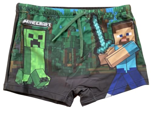 Minecraft Bañador con cintura elástica y cordón de ajuste, Negro , 9 años