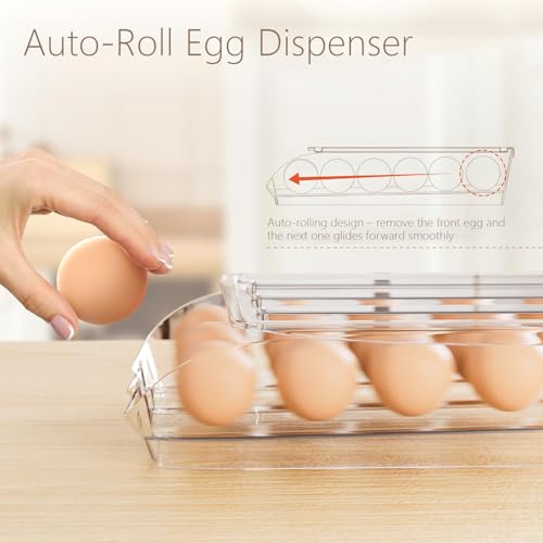 Proarea Egg Holder for Fridge 36 Capacity Automatic Rolling Egg Organizer for Refrigerator, Clear Stackable Container fo - Additional View