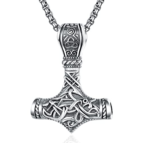 ADMETUS 925 Sterling Silver Thor Hammer Necklace Viking Mjolnir Pendant Jewelry Gifts for Men with 2.5mm 22