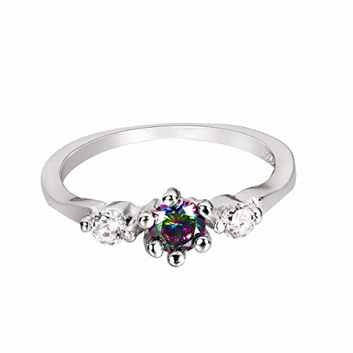 CloseoutWarehouse Simulated Rainbow Topaz Cubic Zirconia Three Stone Ring Sterling Silver (Comes in Colors)3