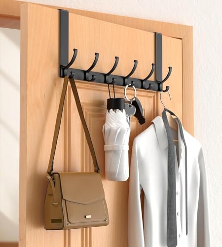 Over The Door Hooks Hanger, Heavy Duty Rack for Winter Coat, Fits 1 3/4" Doors - Bathroom Accessories and Towel Organizer Holder-No Installation Required
