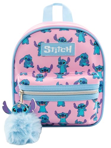 Image of Disney Stitch Mini Backpack | Girls Mini Backpack With Stitch Keychain | Small Rucksack For Girls | One Size Pink