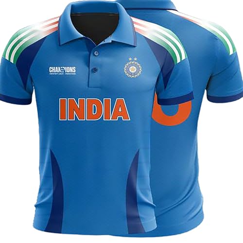 Cricket Jersey T-Shirt, Champions Trophy 2025, India Sports Team (US, Alpha, Large, Regular, Regular, Blue, India)