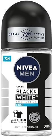 NIVEA MEN Black & White Invisible Fresh Anti-Perspirant Roll-On Deodorant 50ml | 72-Hour Sweat Protection | Anti-Stain Technology | Fresh Scent | No Marks on Clothes | Skin-Safe Formula