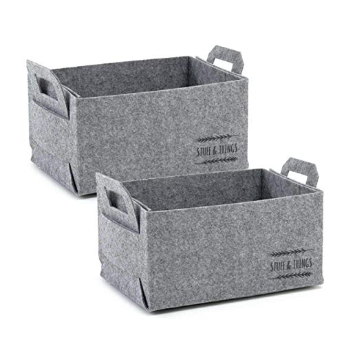 Ocean Home Textile 2er Set Grau Filzkorb mit Griff, Faltbare Rechteckig Aufbewahrungskorb 30x20x15 cm Cover