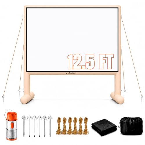 Pantalla inflable para proyector al aire libre con soplador eléctrico de aire, pantalla portátil con bolsa de transporte, estacas, cuerdas, protector de suelo, pantalla para películas en jardín, camping, teatro (12.5FT) miniatura 1