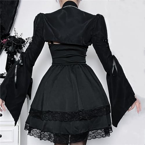Gothic Bolero Shrug Tops Women Goth Bell Long Sleeve Crop Top4