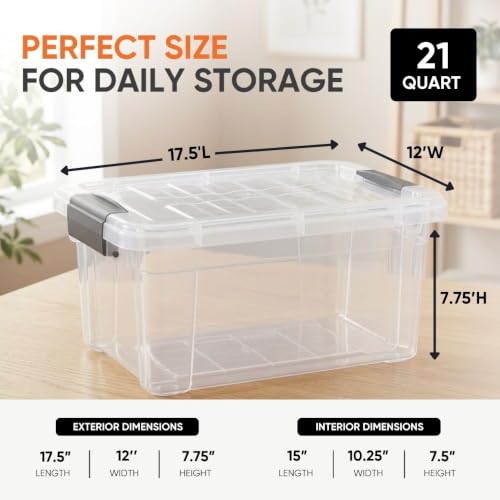 Image of Superio 21 Quart Clear Plastic Storage Boxes with Lids, Stackable Organizer Containers, BPA-Free Storage Bins for Home, Office, School & Dorm, 6 Pack
