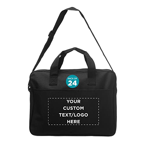 24 Polyester Messenger Bags Set - Customizable Text, Logo - Adjustable Straps, Reinforced Straps, Front Pocket, Everyday Use - Black