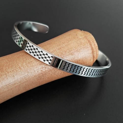 Palestine Keffiyeh Bracelet Arab Shemagh Scarf Stainless Steel Arm Cuff for Women Men Ethnic Arabic Bangles 18K Gold Plated Islamic Jewelry Ramadan Gift4