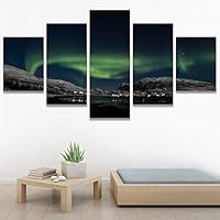 SIGNWIN 5 Panel Canvas Wall Art Astronomy & Space Contemporary Cosmic Dramatic Green Group Photography Realism Ultra for Home Decorations Ready to Hang - 60