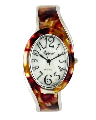 [ラポール]腕時計 レディース オーバルバングルウォッチ 変型タイプ レッド 赤 188909