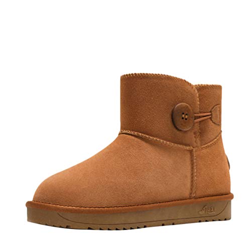 Baijiaye Femme Plate Bottes Bouton Bottes Hiver Bottes Cuir Chaussures de Chic Boots Maroon 39 EU Cover