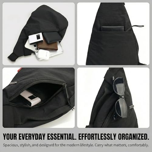 Image of Nylon Sling Bag for Men & Women | Lightweight Crossbody Chest Bag Handbag | Anti-Theft Back Pocket | Compact Everyday Carry Travel Shoulder Organizer | Casual | Water-Resistant | Secure Storage
