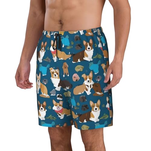 Corgi Print Men's Beach Pants Lightweight Quick-Dry Swim Pants with Mesh Lining for Men2