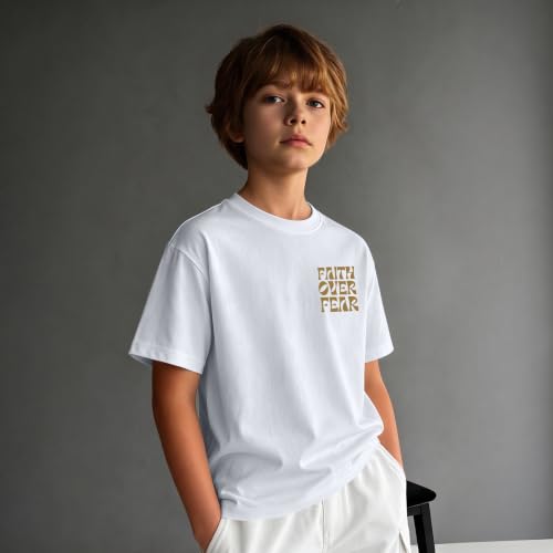 Image of Boys Faith Over Fear Shirt Christian Jesus T Shirts for Kids Religious Inspirational Bible Verse Graphic Tees Tops
