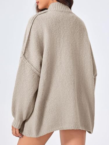 LLECDASEUI Women's Oversized Cardigans Long Lantern Sleeves Button Down Chunky Knit Loose Autumn Pullover Coats, beige, L - Image 5