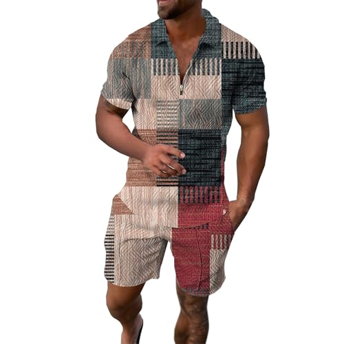 Ensemble t-shirt et short homme grande taille tenue été kaki décontractée