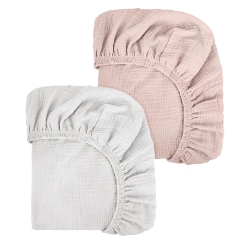 Sábana Bajera para Cuna de Bebé 80x40cm, Algodón Muselina Protector de Colchón, Cesta de Moisés, Moisés, Funda de Colchón para Recién Nacidos para Cunas, 2 Unidades, Rosa Polvoriento