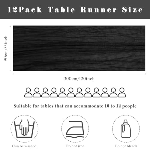 Black 12 Pcs Cheesecloth Table Runner 10FT Gauze Fabric Boho Cheese Cloth Table Runner Decoration Rustic Semi Sheer Runner for Wedding Birthday Baby Bridal Shower Party Table (35 x 120 Inches Long) by Sunnyline - Image 3