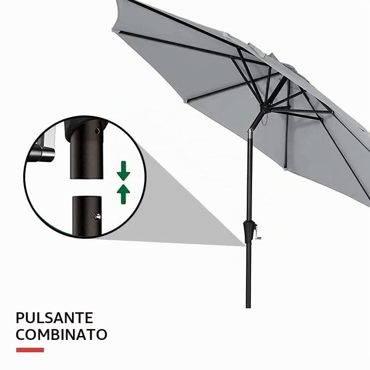 Bricozone Ombrellone Da Giardino Spiaggia Air-Vent Antivento Portatile Mare Protezione Anti UV Parasole A Manovella Per Esterni Terrazza Balcone Poliestere Impermeabile Inclinabile in Alluminio 2.7 M