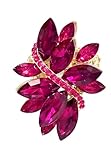 Rosemarie Collections Women's Dazzling Crystal Leaf Stretch Cocktail Ring (Fuchsia Pink/Gold Tone)
