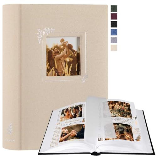 Lanpn Álbum Fotos Scrapbook Personalizable, Pequeño Lino DIY Album Diseño de ventana Scrapbooking 60 Páginas Blancas con separadores de celofán 9x13cm 10x15cm 13x18cm (19x27cm, Beige)