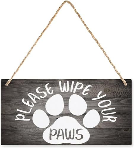 Image of 5x10 Inch Decorative Sign For Front Door Outside Please Wipe Your Paws Sign farmhouse Wooden Hanging Sign Rustic Wall Art Plaque Decor For Front Door Porch Yard
