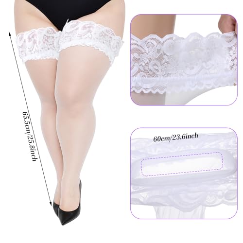 Plus Size Thigh High Stockings, Semi Sheer Thigh Highs with Black Lace Women, Sexy Lingerie Stocking Pantyhose(3XL)2