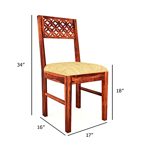Image of Solid Sheesham Wood 4 Seater Dining Table Set with Cushioned Chairs for Dining Room | Living Room | Home & Office | Hotels Restaurant & Cafe (4 Seater, B-Honey)