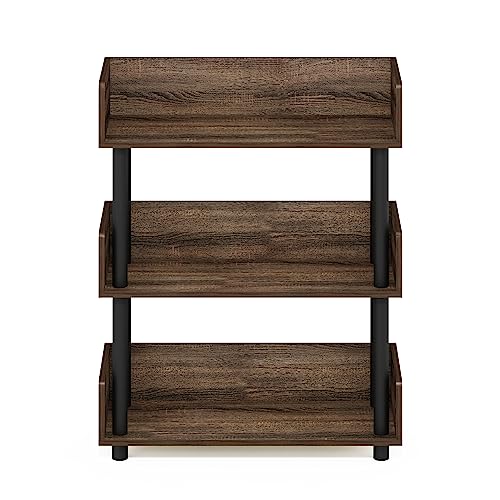 Image of Furinno TURN-N-TUBE Display Shelf, 3-Tier Storage Shelves with Side Panels, Open Shelves Book Shelf with Rounded Corner Top Edges, for Organization and Storage, Living Room, Home Office, Walnut