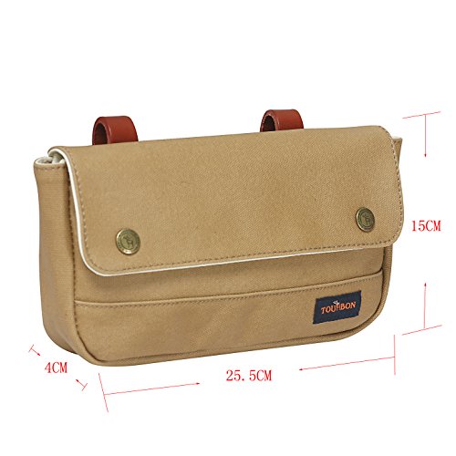 Tourbon Vintage Canvas Bike Panniers Bicycle Handlebar Bag (Khaki) #TOP2