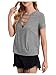 OYOANGLE Women's Cutout Deep V Neck Choker Tee Short Sleeve Summer Tunic Tops Shirts Light Grey Large