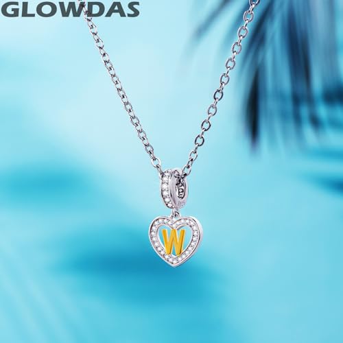 Image of GLOWDAS 18K Gold Plated Letter Charms Initial A to Z Necklace Pendant, 925 Sterling Silver CZ Heart Dangle Alphabet Beads fit European DIY Bracelet, Gifts for Valentiens /Christmas /Family