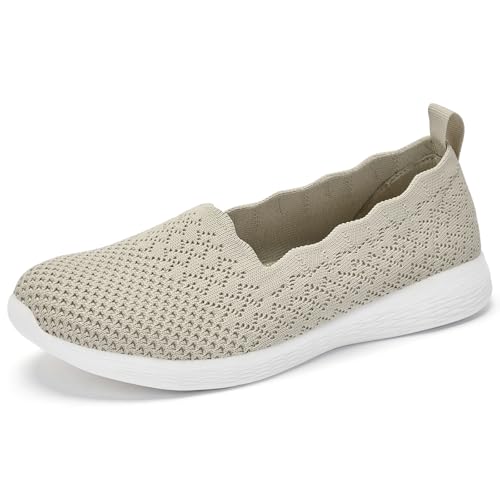 Image of Puxowe Women's Slip-On Walking Shoes | Lightweight Knit Sneakers with Memory Foam Insole, Breathable & Wide Fit Available for Daily Walking, Casual & Travel