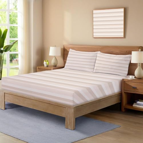 Drap housse 180x200cm doux et confortable au motif rayures brun - 4