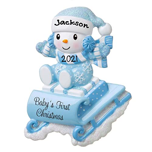 2022 New Snow-Baby On Sled Sleigh Personalized Baby`s First Christmas Hanging Tree Ornament New Born Baby Gift-Free Personalized (Blue) #TOP4